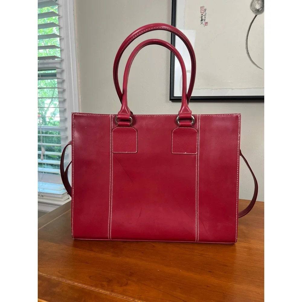 Wilsons Leather Red Laptop Tote Bag Women Work Briefcase Snakeskin Lining Large